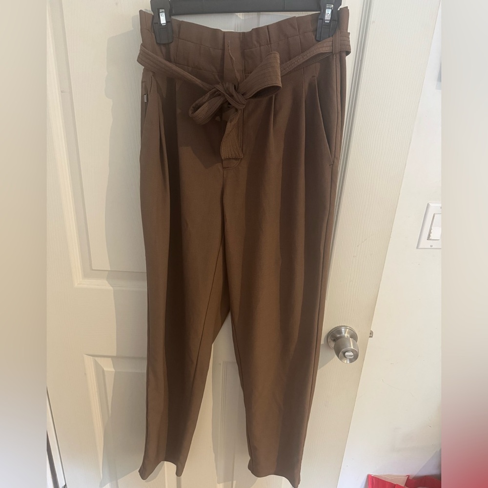ATHLETA Women's Size 4 Skyline High Waisted Pants Brown Plaid Comfort Dress Pant - Picture 4 of 15